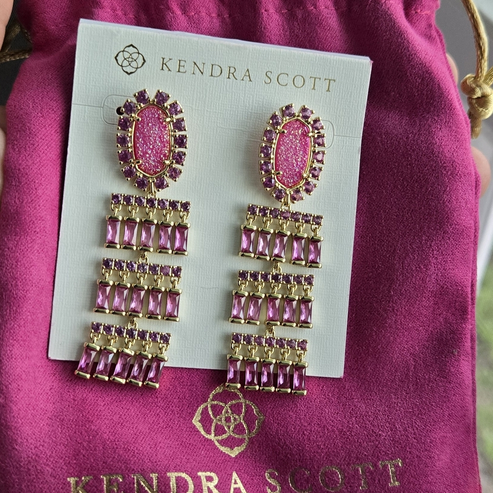 Kendra Scott Fuchsia and Gold Drop Earrings BARBIE Edition